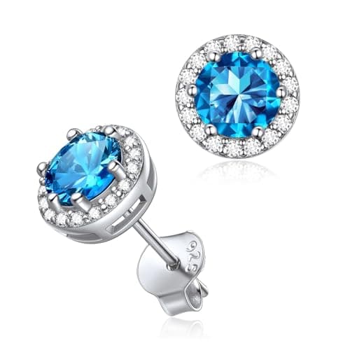 Image of ChicSilver Silver Stud Earrings for Woman Shiny December Birthstone Blue Earring Lovely Gifts for Christmas Wedding Engagement