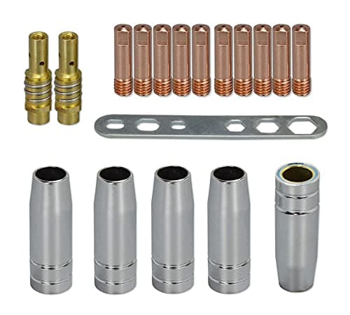 Image of RIVERWELD MIG MAG Contact Tips 0.8mm M6 140.0059 & Tips Holder Diffuser 002.0078 Conical Gas Nozzle Shield Cups 145.0075 Plate 191.0001 kit for MB15 15AK Welding Torch 18pcs