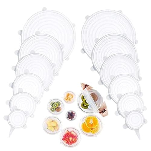 Image of Silicone Stretch Lids, Silicone Food Covers 12 Pack, BPA 6 Different Sizes Silicone lids Fit Various Shape of Containers, Dishes, Bowls,Jars, Safe in Dishwasher/Microwave/Freezer.