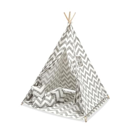 Image of BAABLA Kids Teepee Tent with Cushions & Carry Bag – Foldable Cotton Canvas Play Tent with Window – Indoor & Outdoor Playhouse for Boys & Girls