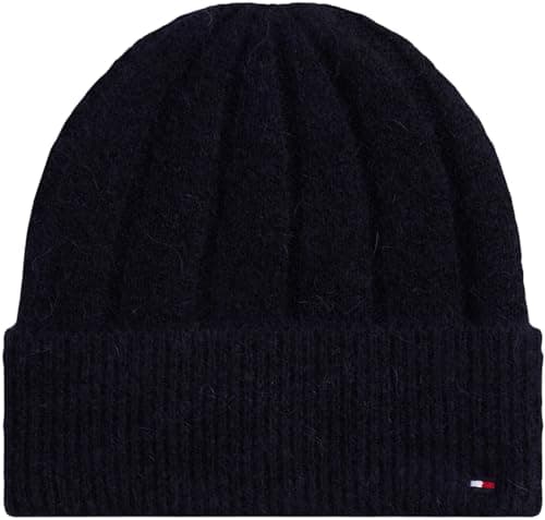 Image of Tommy Hilfiger Women’s Flag Fluffy Beanie, Blue (Space Blue), One Size
