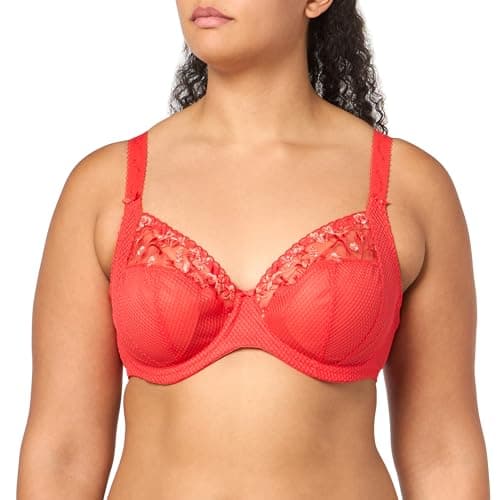 Image of Elomi Women’s Charley Plunge Bra: Floral Embroidery, Low Plunge, DD+ Bras, Salsa, 40H US