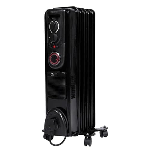 Image of Devola 1500W 5 Fin Oil Filled Radiator, Low Energy Electric Heater with Thermal Fuse for Overheat Cut Off, Adjustable Heating Dial, 24Hr Timer and Turbo Heating Option via PTC Fan - DVSOR5F15B (Black)