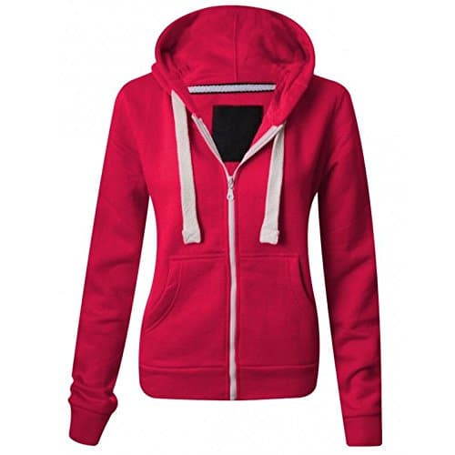 Image of Parsa Fashions Ladies Plain Zip Up Hoodie Womens Fleece Hooded Top Long Sleeves Front Pockets Soft Stretchable Comfortable (Cerise/3XL UK-18)