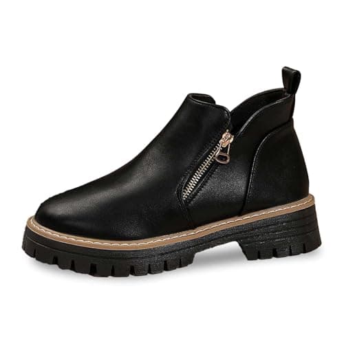 Image of Generisch 2025 Women Ankle Boots Fashion Chunky Heel Side Zipper Casual Leather Ankle Boots Casual Casual Casual Ankle Boots for Women Comfortable Non-Slip Winter Men Waterproof Summer, black, 6 UK