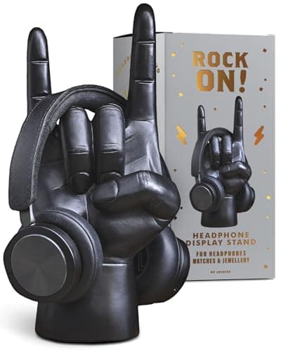 Image of Luckies Headphone Stand | Headphone Holder | Rock On Hand | Headset Stand | Mens Jewellery Holder | Mens Desk Accessories | Controller Holders | Guitar Accessories | Desk Tidy | Dad Rock Gifts | Black