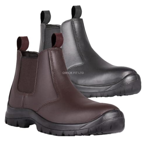 Image of QWICK-FIT Mens Titan Safety Boots Chelsea Work Shoes Leather Steel Toe Cap Working Ladies Ankle Lightweight Footwear S3 SRC (BROWN, UK Footwear Size System, Adult, Men, Numeric, Medium, 6.5)