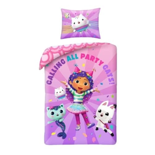 Image of Halantex Gabby's Dollhouse Calling All Party Cats Bed Set – Duvet Cover 140 x 200 cm with Pillowcase 70 x 90 cm – 100% Polyester Multi-Coloured