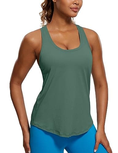 Image of CRZ YOGA Women's Cotton Racerback Running Tank Tops Breathable Loose Sleeveless Top Workout Sports Gym Tops Graphite Green 10
