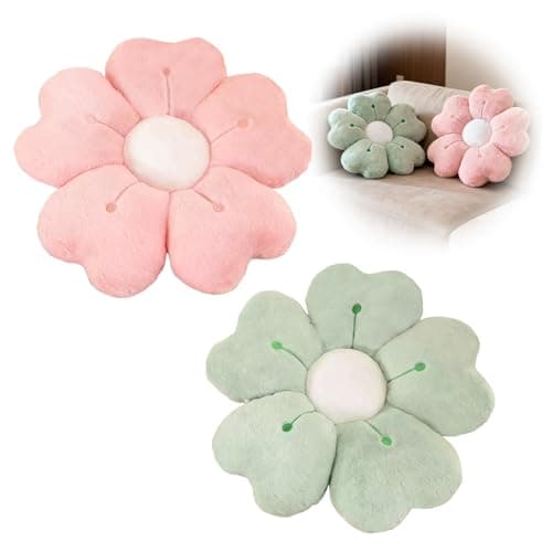 Image of Copbopwn 2Pcs Flower Pillow Cute Pillows 35cm Flower Cushion Floor Pillow Preppy Daisy Cushion Daisy Pillow,Floor Cushions Aesthetic Pillows Cute Cushions Home Bedroom Decor (pink+green)