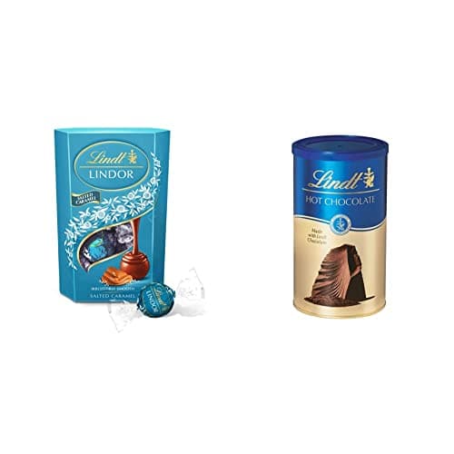 Image of Lindt Lindor Chocolate Truffles Box, Salted Caramel, Approximate 16 Balls, 200 g - Chocolate Balls with a Smooth Melting Filling & Hot Chocolate, 300g