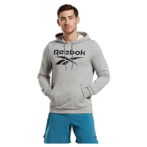 Image of Reebok Men's Identity French Terry Vector Pullover Long Sleeve Graphic Sweatshirt, Medium Grey Heather, XS