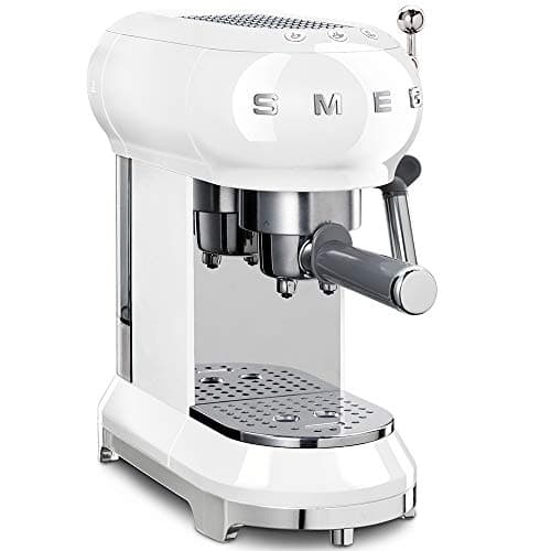 Image of Smeg ECF01WHUK 50's retro style espresso coffee machine, stainless steel filter holder, an anti-drip system, 1L, White