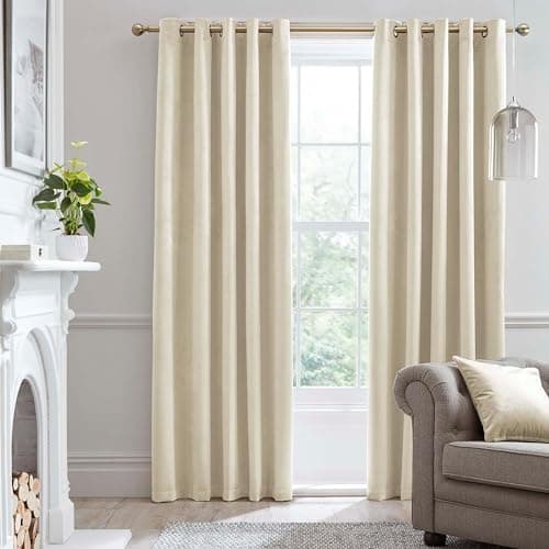 Image of Laurence Llewelyn-Bowen Ivory Velvet Blackout Curtains W66 x L54 (168x137cm) – Thermal Soundproof Eyelet Drapes – 2 Panels – Cream Bedroom Curtains – Montrose Collection – Elegant Window Treatment
