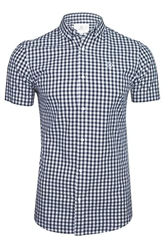 Image of Xact Mens Cotton Gingham Check Shirt, Button-Down Collar, Short Sleeved (Baritone Blue) L