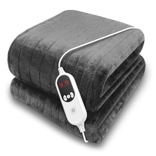 Image of Purus Grey Heated Throw Electric Blanket, 160 x 120cm Heated Blanket Machine Washable Soft Micro Fleece Electric Throw Overblanket with 12HR Timer and 9x Control Heat Settings