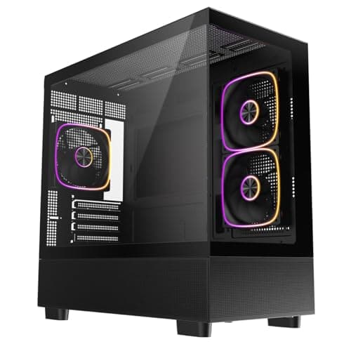 Image of CiT Solar Mid-Tower Gaming PC Case – Dual Tempered Glass Micro ATX PC Case with 3 x 120mm Infinity ARGB Fans and 6-Port PWM Fan Hub included, 360mm AIO Support, USB 3.0, USB 2.0, HD Audio/Mic | Black