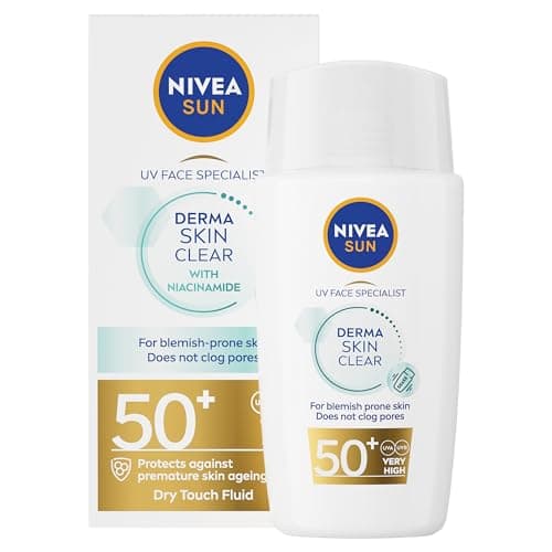 Image of NIVEA SUN Derma Skin Clear SPF50+ (40ml), Face Sunscreen with Anti-Blemish Complex and Niacinamide, Protects Against UVA/UVB Rays and Premature Skin Ageing