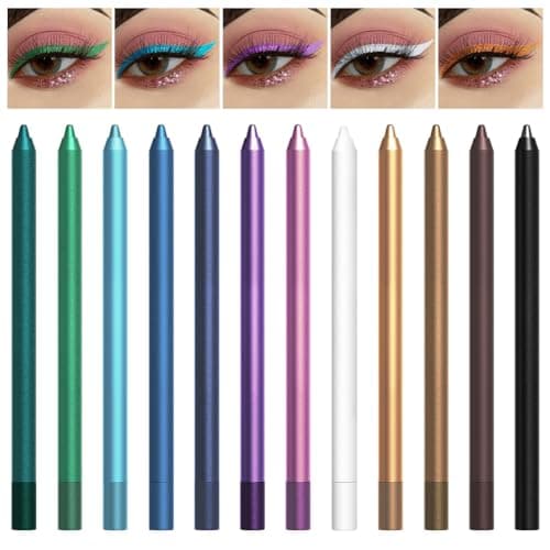Image of 12 Colorful Eyeliner Pencils, Rainbow Colors, Matte Finish, Long-lasting & Waterproof, Smudge-Proof, Christmas & Masquerade Makeup (12PCS-Eyeliner Pencils)