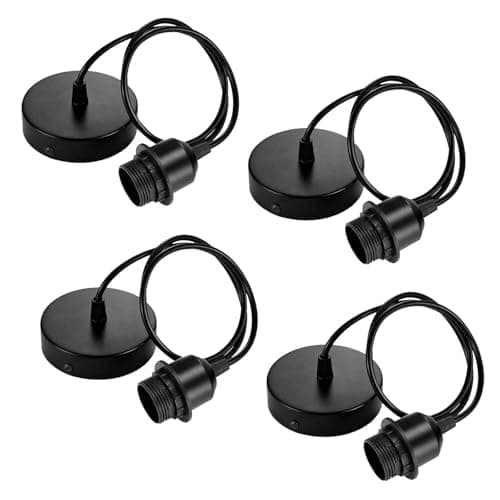 Image of 4 Pack Black Pendant Light Fitting, E27 Lamp Holder for Ceiling Light Fitting with 100CM Adjustable Cable, Ceiling Rose Light Fitting for Kitchen, Living Room, Bedroom, Dining Room Lighting
