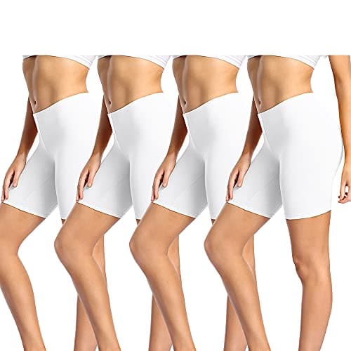 Image of wirarpa Ladies Anti Chafing Shorts Womens Boxers Underwear Cotton Cycling Shorts Leggings for Under Dresses 4 Pack White Size M