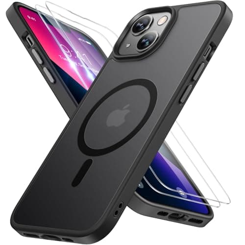 Image of Miracase for iPhone 13 Case for MagSafe [with 2X Screen Protectors] [TOP Military-Grade Protection] Anti-Fingerprint, Translucent Matte Shockproof Slim Phone Case for iPhone 13 6.1" - Black