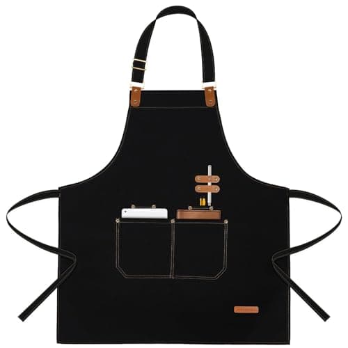 Image of APRONPANDA Aprons for Men Women with Pockets, Waterproof Adjustable Chef Apron for Cooking, Baking, Gardening, BBQ, Craft Working, Painting (Black)