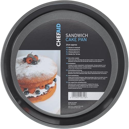 Image of Chef Aid Non-Stick Cake Tin, Round Cake Pan with Fixed Base for Leak Free Baking, Fridge and Freezer Safe. Grey, 23 x 3.8 cm