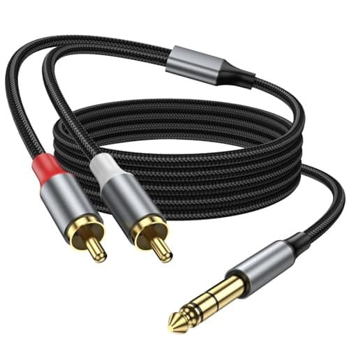 Image of KAYQINHO 1/4" to Dual RCA Audio Cable 3.3FT/1M, 6.35mm Stereo Jack to RCA Male Audio Y Splitter Cable for AV Receiver, Amplifier, Speaker.