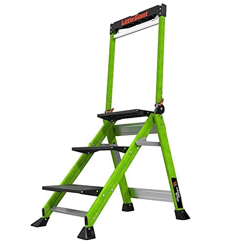 Image of Little Giant 3 Tread Jumbo GRP Step Stool, Top Tread Height 660mm, Fibreglass, Folding Steps with Built-in Tool Tray & High Handrail