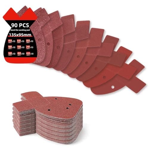 Image of 90pcs Black and Decker Mouse Sander Pads, Sanding Sheets, 4 Holes Hook and Loop Mouse Palm Sanding Paper, Assorted Grits 40/60/80/100/150/240/320/400/600 for Electric Sander Grinding