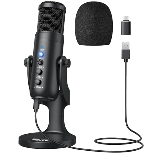 Image of YGiTK USB Microphone Condenser Computer PC Mic Gaming Microphones for PS4&5 Volume Control Noise Reduction Button with 3.5mm Audio Plug & Play for Vocal YouTube Livestream Recording Gaming