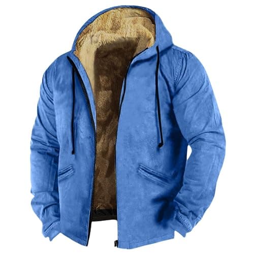Image of Splrit-MAN White Hoodie Men Work Jackets For Men Waterproof Cycling Jacket Graphic Print Fleece Lined Winter Jackets Full Zip Up Hooded Jackets With Pockets Thick Warm Military Jackets (Blue, 5Xl)