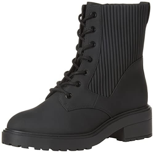 Image of Amazon Essentials Women's Rubberised Combat Boot with Chunky Outsole, Black, 9 UK