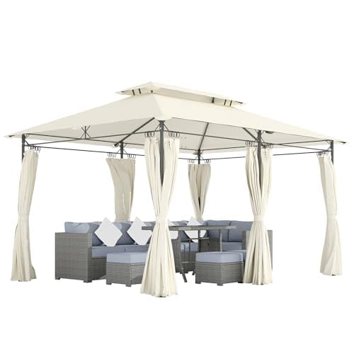 Image of Outsunny 3 x 4m Garden Gazebo with Sides, Double Roof Metal Gazebo, Outdoor Gazebo Canopy Shelter for Patio, Terrace, Cream White