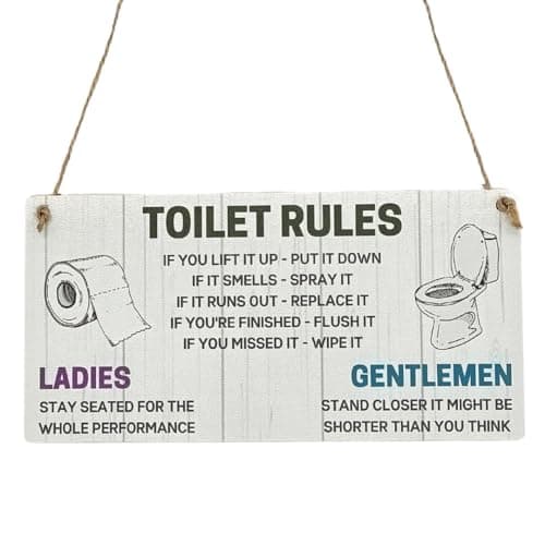 Image of Second Ave Funny Toilet Rules Wooden Hanging Rectangle Home Bathroom Sign Plaque