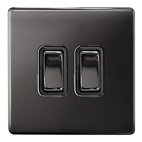 Image of Black Nickel Double Light Switch 2 Gang 2 Way N304GME Screwless Finish Wall Push Button Plate