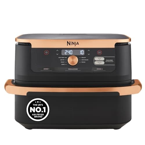 Image of Ninja Foodi FlexDrawer Air Fryer, Dual Zone with Removable Divider, Large 10.4L Drawer, 7-in-1, Air-Fryer, Air Fry, Roast, Bake, Crisp, Non-Stick Dishwasher Safe Parts, Black and Copper, AF500UKCP