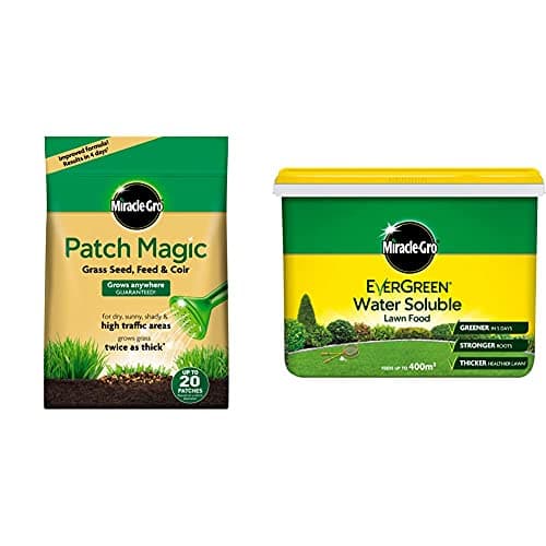 Image of Miracle-Gro Patch Magic Grass Seed, Feed and Coir 1.5kg - 20 Patches & Water Soluble Lawn Food 2kg