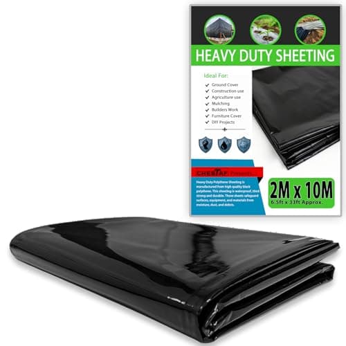 Image of CHESTAF 2M X 10M Black Plastic Sheeting Heavy Duty, 1850G Thick Polythene Sheeting Garden Grow, Dust Sheet Waterproof Outdoor Cover, Large Construction Gardening Insulation, Building Rubble Protection