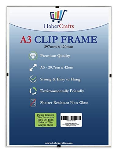 Image of A3 Clip Frame Picture Photo Picture Wall Hanging Strong Glass Free Frameless Clear Frame for Posters Certificates Photographs Comics Lightweight 297mm x 420mm