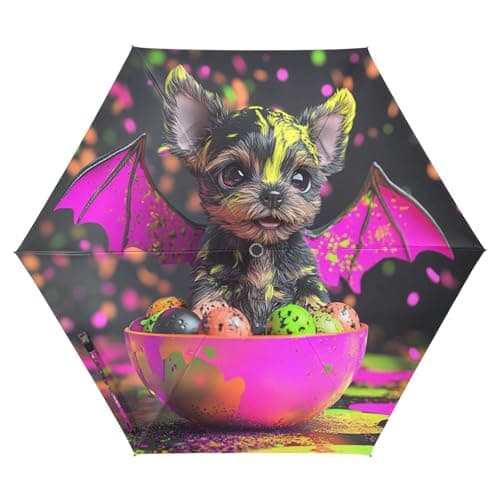 Image of UV50+ Halloween Puppy with Bat Wings 3d Render Umbrellas For Weddings in the beach Foldable Windproof Travel Umbrella auto open