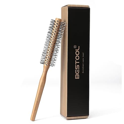 Image of BESTOOL Small Round Brush for Short Hair, Round Hair Brushes for Blow Drying, Men Beard Brush, Professional Styling Brush for Smoothing, Curls, Bangs (Natural)