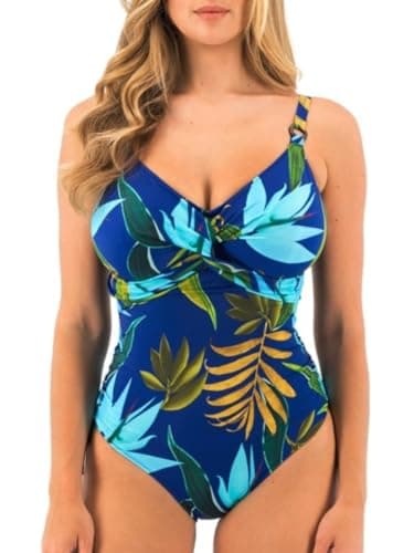Image of Fantasie Women's Pichola Underwire Twist Front Swimsuit with Adjustable Leg, Tropical Blue, 38G