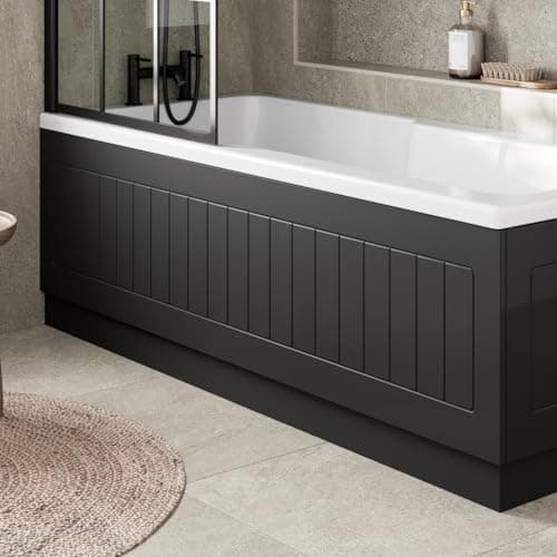 Image of Affine® Tongue & Groove 1700mm Front Side MDF Bath Panel 16mm, Modern Wooden Panels for Bathroom Baths Soaking Tubs, Adjustable Plinth, Cut to Size, Black Gloss