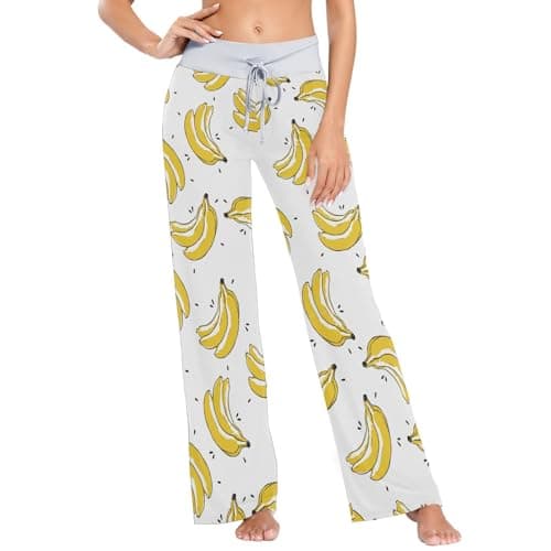 Image of Ollabaky Women's Pajama Pants PJs Bottoms for Women Wide Leg Sleep Lounge Pants, Multi- Banana, XS