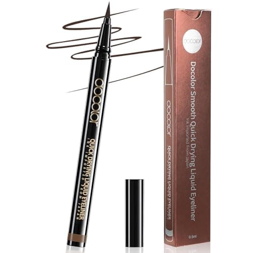 Image of Docolor Waterproof Liquid Eyeliner Pen - Brown, Smudge Proof & Long Lasting - Hyper Precise Brush Tip for Beginners & Sensitive Eyes - Quick Drying, Intense Matte Ink - Vegan & Cruelty-Free