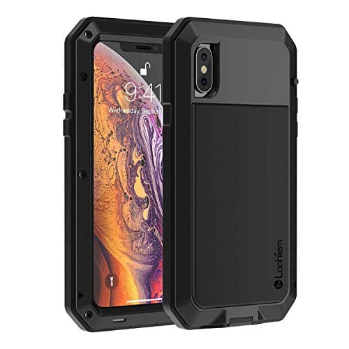 Image of Lanhiem iPhone X/Xs Metal Case, Heavy Duty Shockproof [Tough Armour] Rugged Case with Built-in Glass Screen Protector, 360 Full Body Protective Cover for iPhone X/Xs, Dust Proof Design -Black