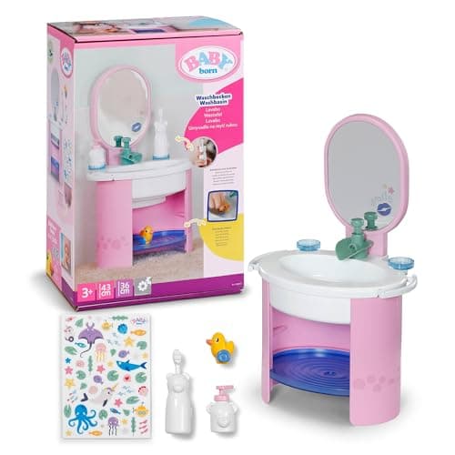 Image of BABY born hand wash basin, doll washbasin for 36cm and 43cm dolls incl. toothbrush and soap dispenser, works with water, no batteries needed
