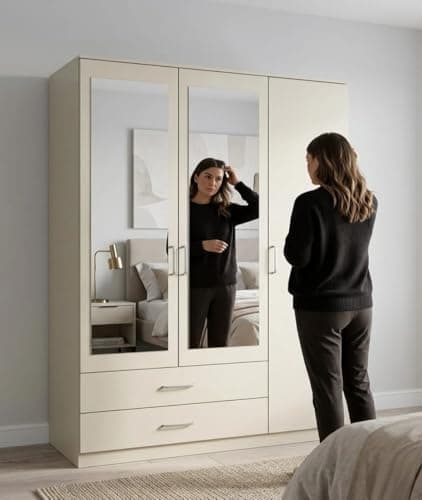 Image of Modern Spacious Dolphin Grey 2Door/3Door Mirrored Wardrobe Modern Bedroom Storage 3/2 Drawers Hanging Rail Shelf Storage (Dolphin Grey, 3 Door Mirror Wardrobe)